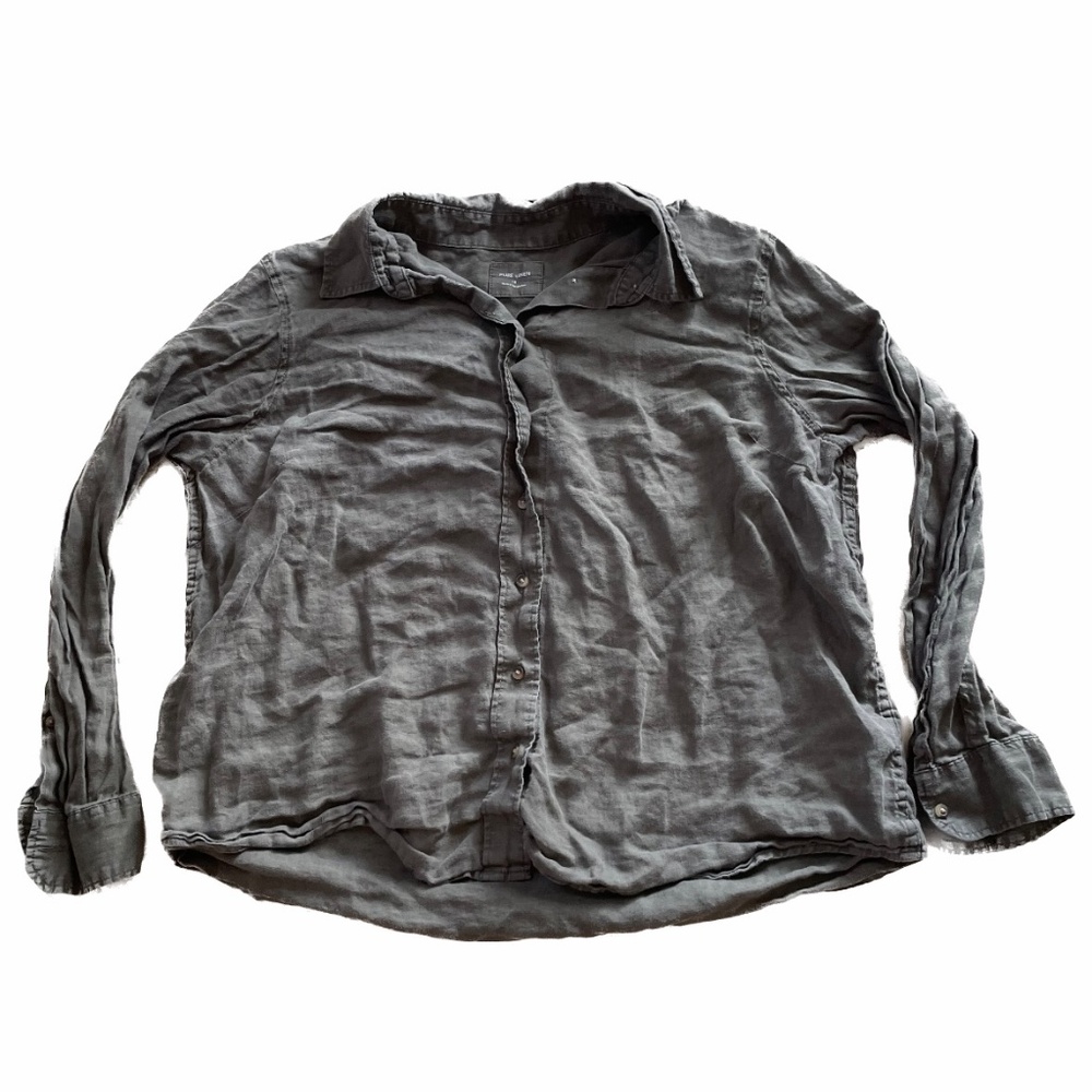 Pure Linen Olive Green Button Down Long Sleeve Shirt